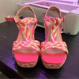Torrid Pink Wedge Sandals with Ankle Straps